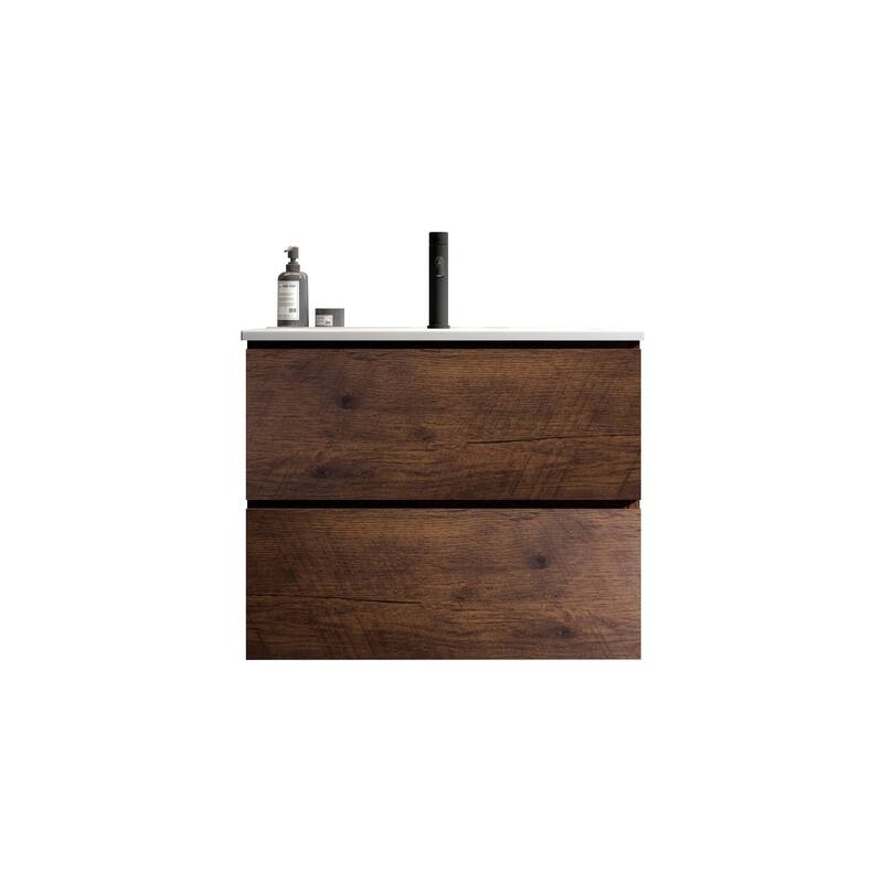 GDFStudio - Coralie Modern Floating Bathroom Vanity with Integrated Ceramic Sink and Soft-Close Storage
