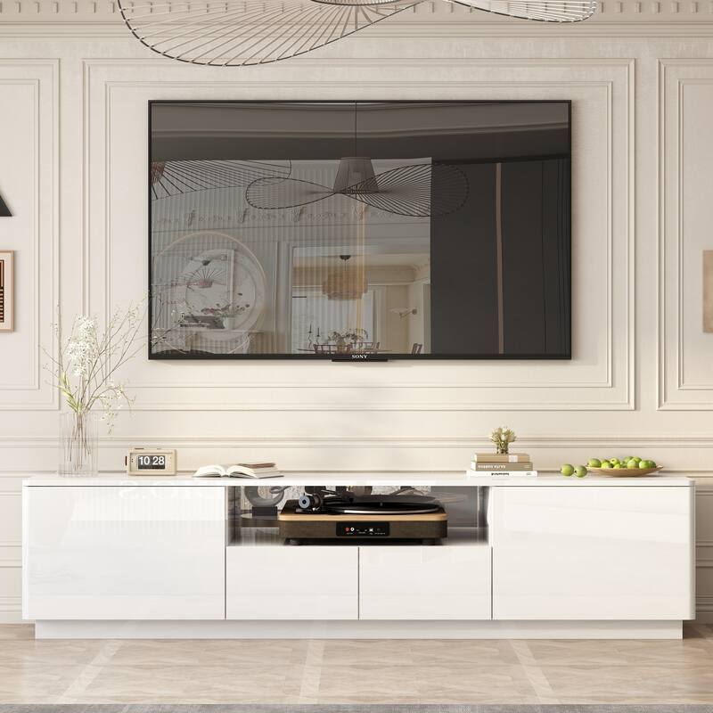 LED TV Stand Entertainment Center 85" TV High Gloss Console Cabinet