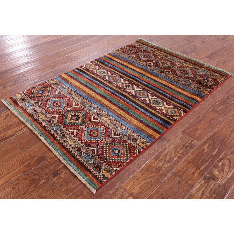 Golden Nile Khorjin Persian Gabbeh Handmade Wool Rug - 3' 2" X 4' 9"