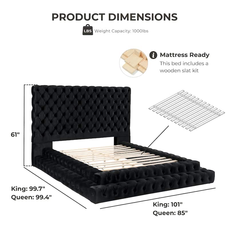 Furniture of America Allenhurst Glam Tufted Fabric Low Profile Platform Bed