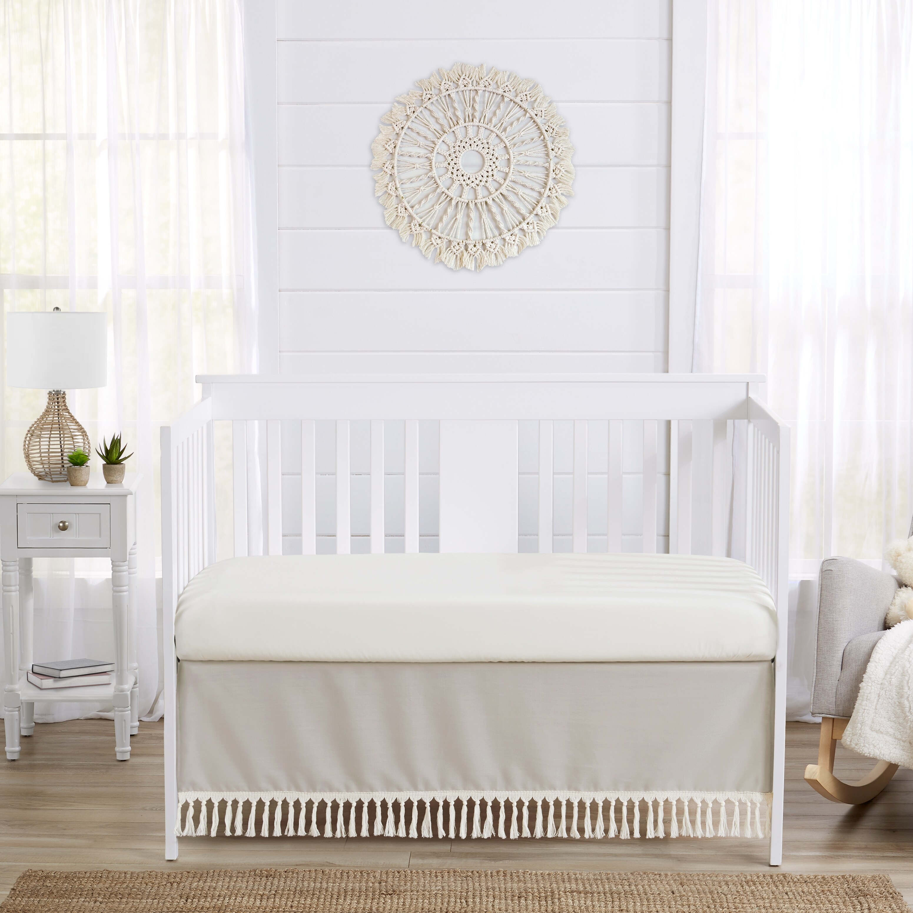 Sweet Jojo Designs Boho Linen Crib Bed Skirt In Taupe ivory