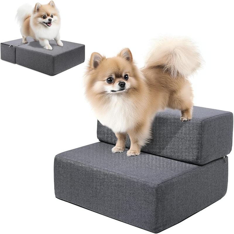 WOWMAX Dog Stairs Ramp for Beds and Sofas, Foldable Modular Pet Steps for Small Dogs, Non-Slip Durable Design,Gray - 18x16x12" - Grey - 18x16x12"