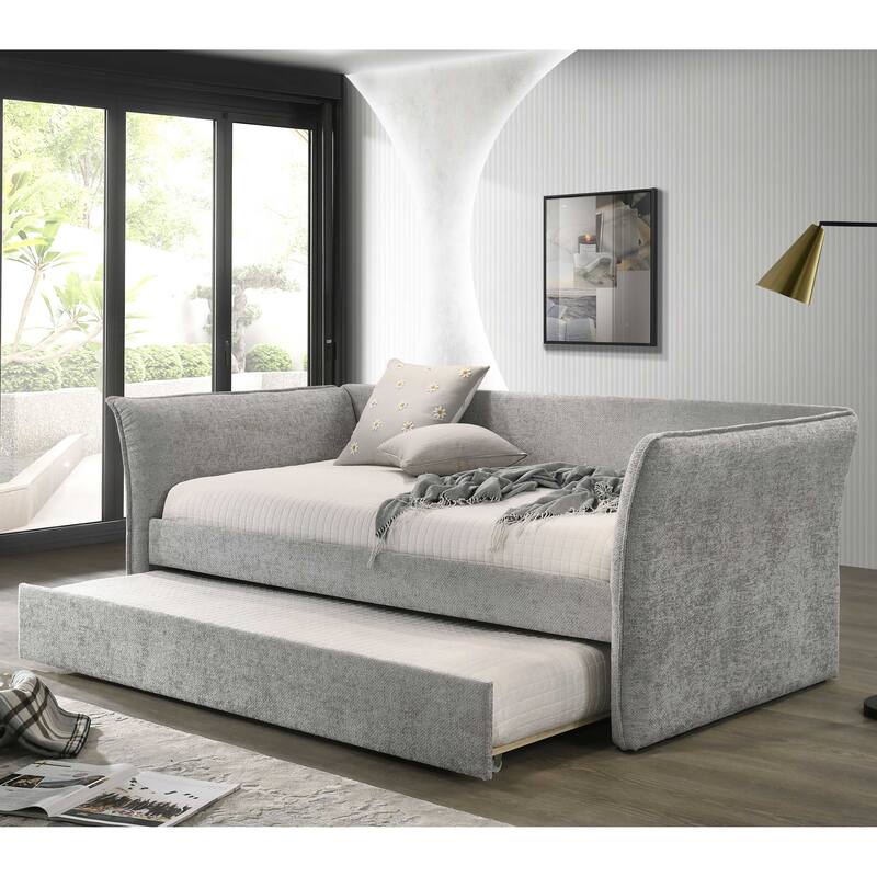 Furniture of America Gestin Modern Twin Upholstered Daybed with Trundle - Grey