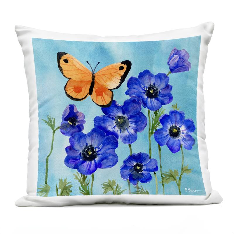 Stupell Poetic Monarch Butterfly Printed Outdoor Throw Pillow Design by Paul Brent - Accent - Polyester - Blue - Single