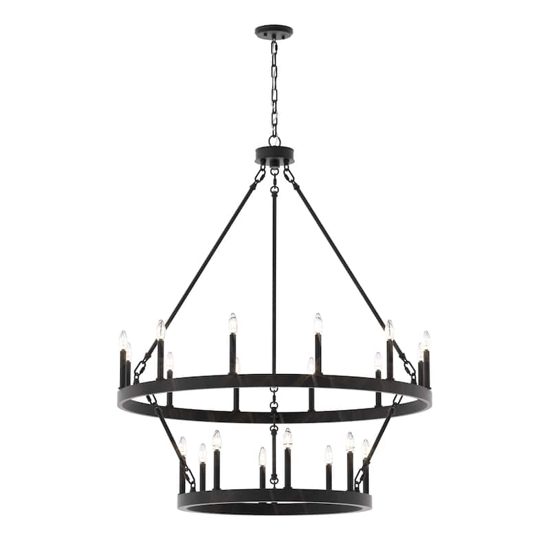 Modern Farmhouse Black Round Wagon Wheel Chandelier