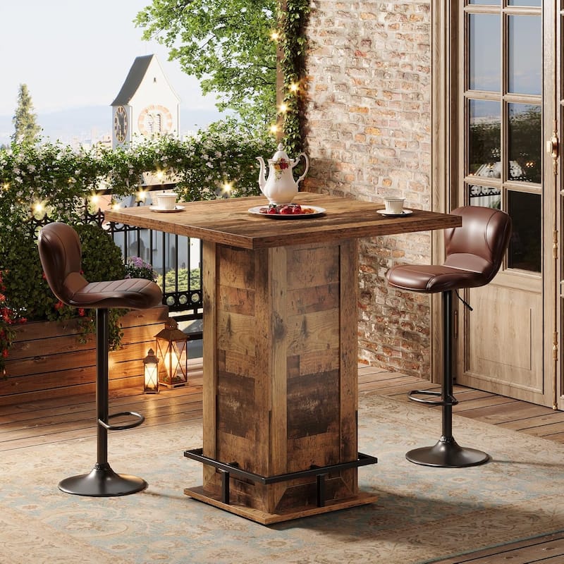 39.4" H Square Bar Table, Industrial High Top Bistro Pub Table - 1-Piece Mixed Brown