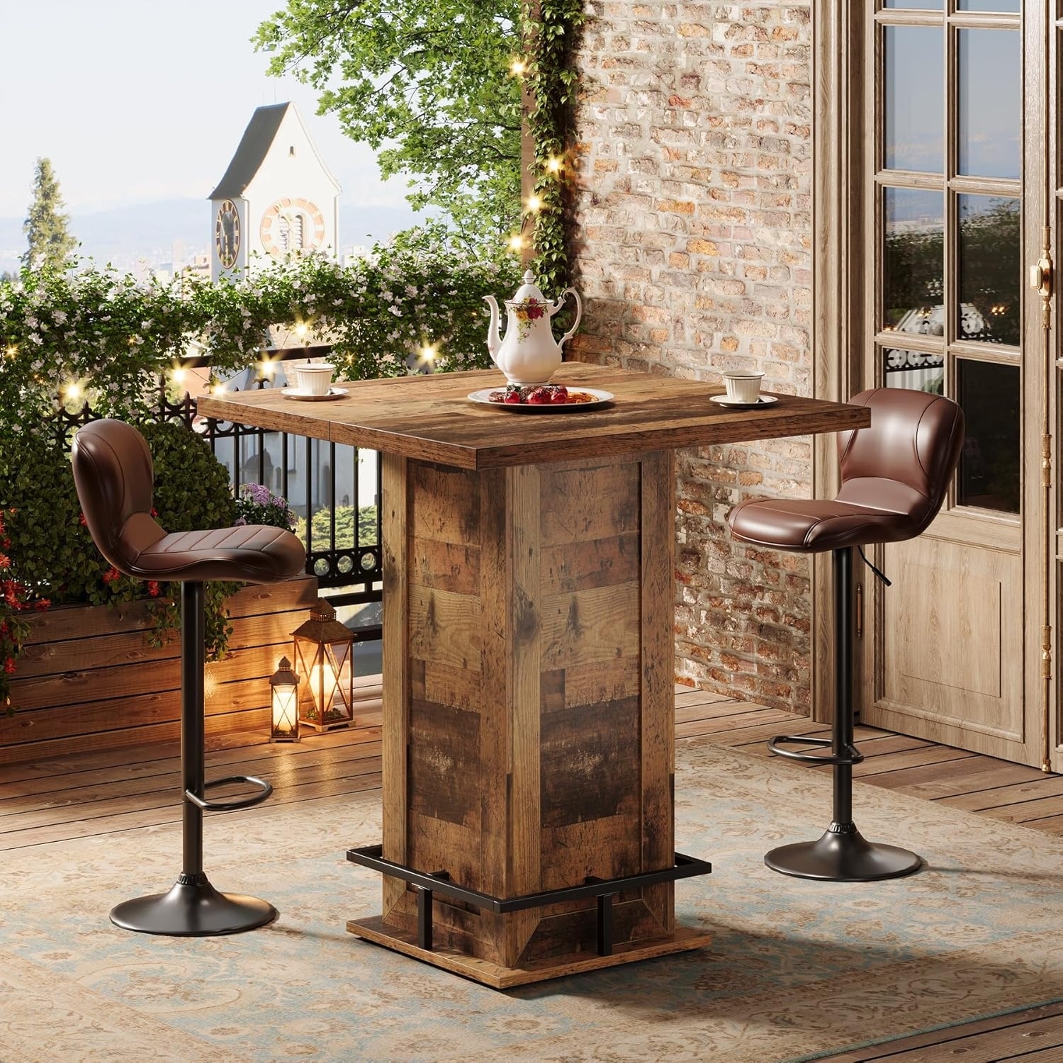 39.4" H Square Bar Table, Industrial High Top Bistro Pub Table
