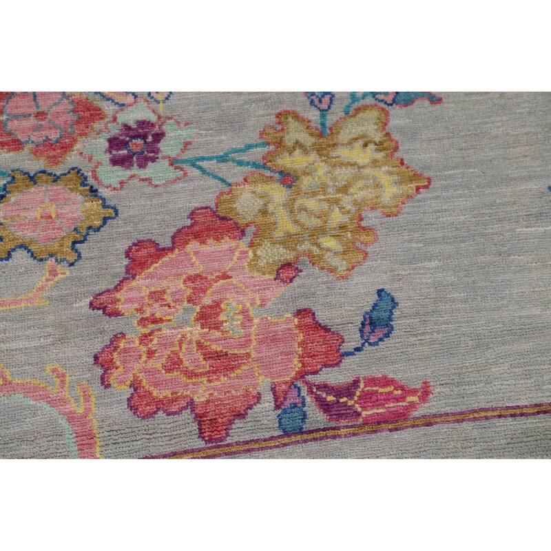 Hand Knotted Oriental 100% Wool Carpet Traditional Floral Greys & Charcoal Art Deco Area Rug - 11' 6'' X 9' 0''