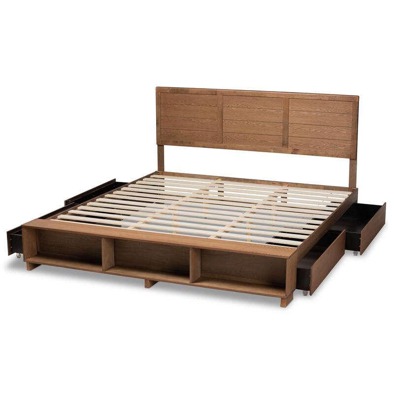 Alba King Size 4-Drawer Platform Storage Bed with Built-In Shelves