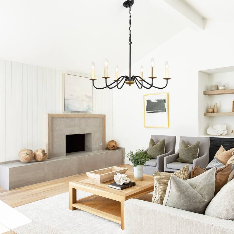 6-Light Rustic Farmhouse Simple Candle Chandelier for Bedroom, Kitchen, Living Room and Foyer