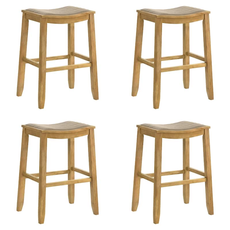 Iyani Backless Bar Stool, Counter Height Kitchen Stool with Wood Legs - Set of 4 - Amber Glow - Bar Height