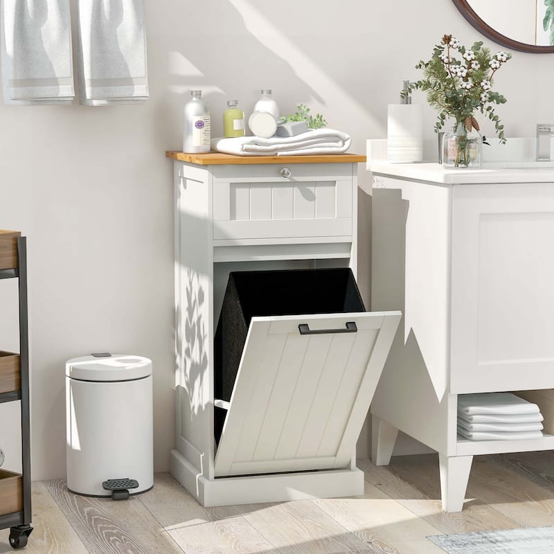 Costway Laundry Cabinet Freestanding Tilt Out Laundry Hamper with - See Details