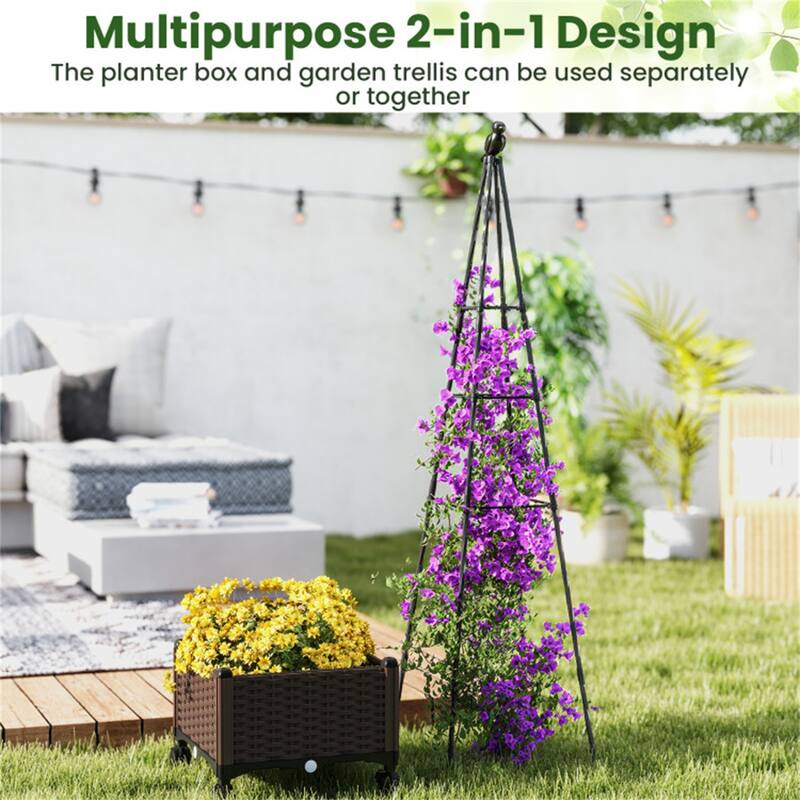 Adjustable Raised Garden Planter with Trellis 2-in-1 Self-Watering Box for Indoor or Outdoor - 16" x 16" x 71" (L x W x H)