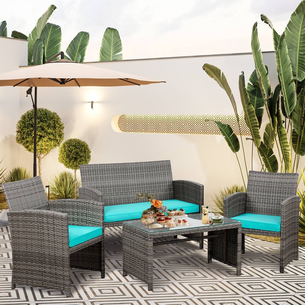 Futzca 4 Piece Outdoor Conversation Sets with Rattan Chairs