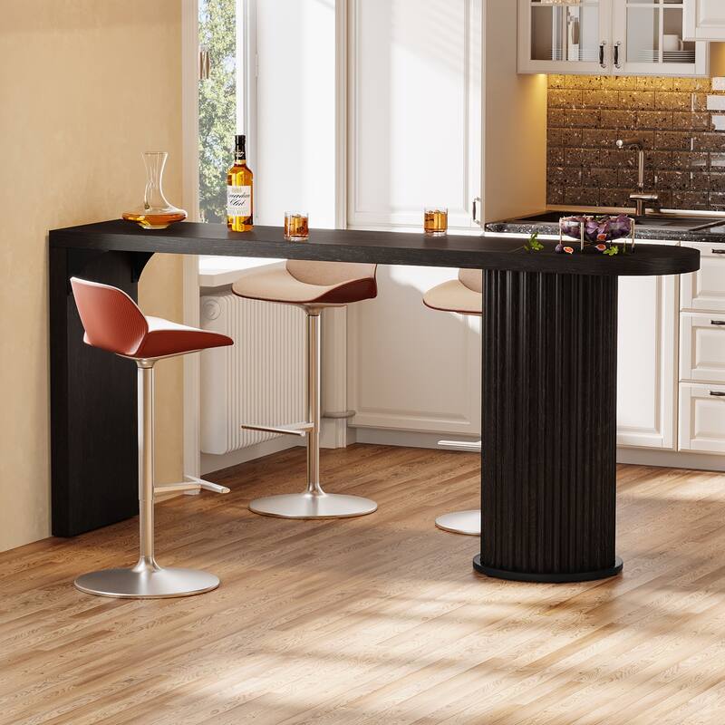 63 Inch Bar Table, Black Modern Counter Height Dining Table, Rectangle Pub Table - 63" L x 15.75" W x 35.83" H