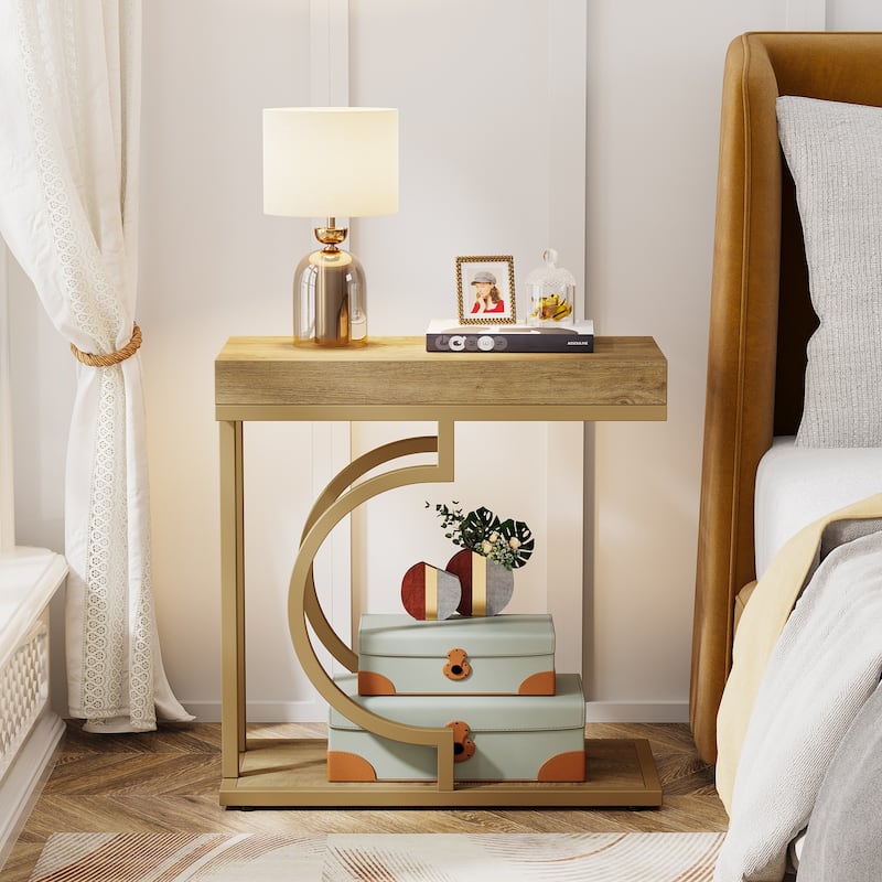 Narrow Side Table White Gold Side Table C Shaped End Table Modern Bedside Table Small Side Table for Couch Living Room