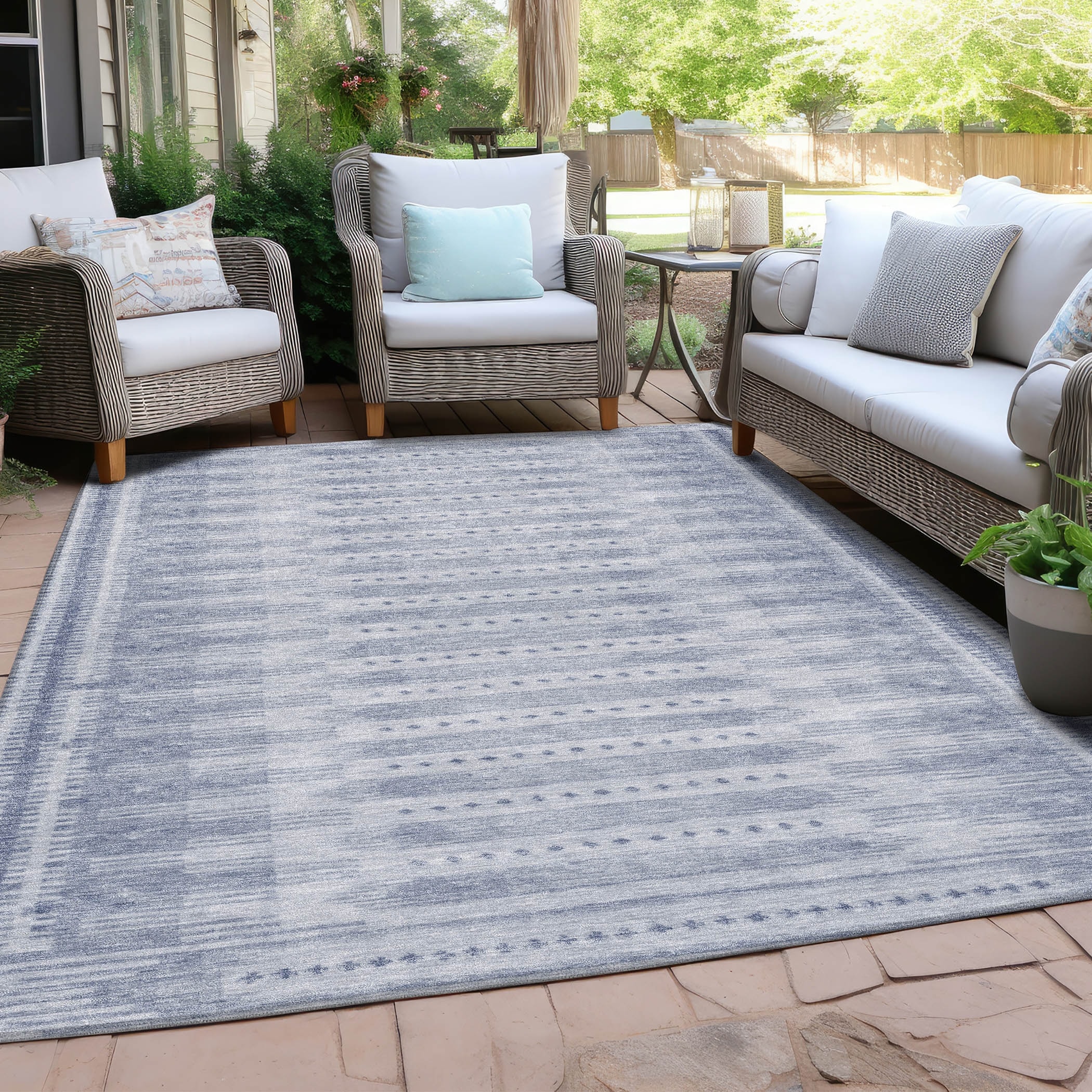 Machine Washable Indoor/Outdoor Modern Boho Chantille Rug