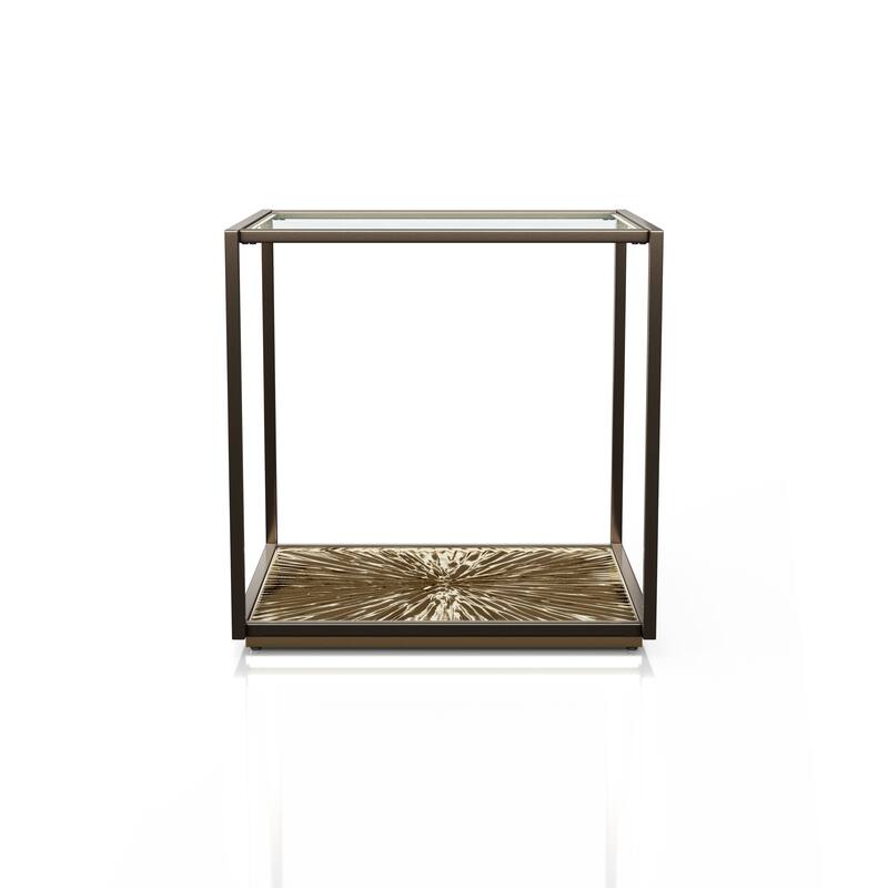 247 Shop At Home Aureum Modern 1-Shelf End Table with Sunburst Base and Tempered Glass Top