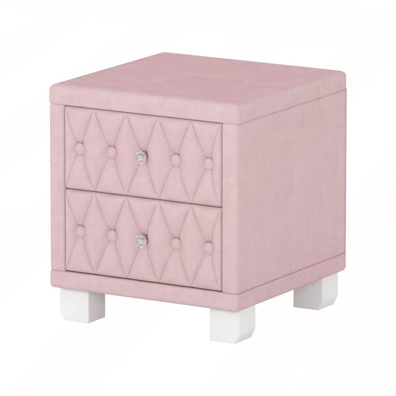 Elegant Velvet Nightstand with 2 Drawers and Crystal Handle