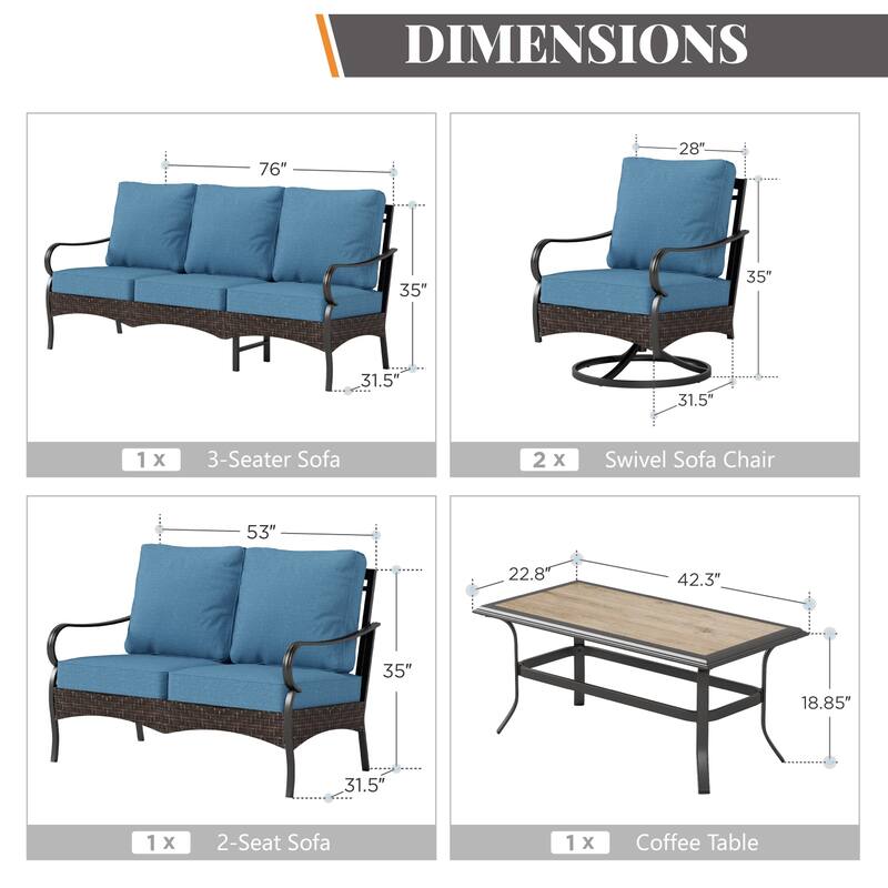 MAISON ARTS 4-Piece Rattan Wicker Patio Furniture Set with Swivel Chairs, Metal Frame & Coffee Table for Outdoor Spaces