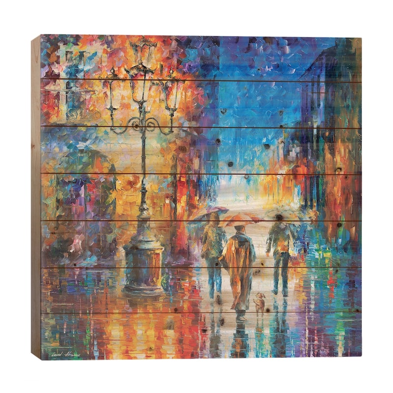 Strong Rain Print On Wood by Leonid Afremov - Multi-Color - 26x26x1.5