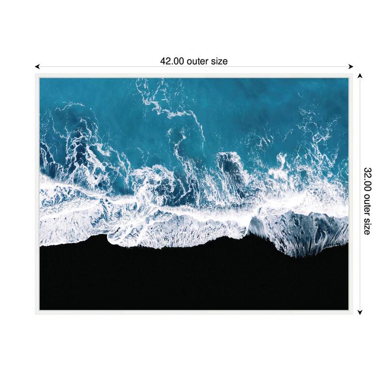 Kate and Laurel Sylvie Minimalist Ocean Waves on the Black Beach in Iceland Framed Canvas by Michael Schauer