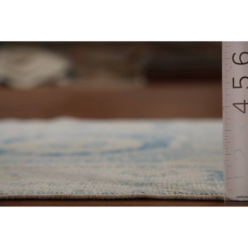 Hand Knotted Oriental 100% Wool Carpet Transitional Geometric Navy Blue & Blues Oushak Runner Rug - 12' 10'' X 3' 0''