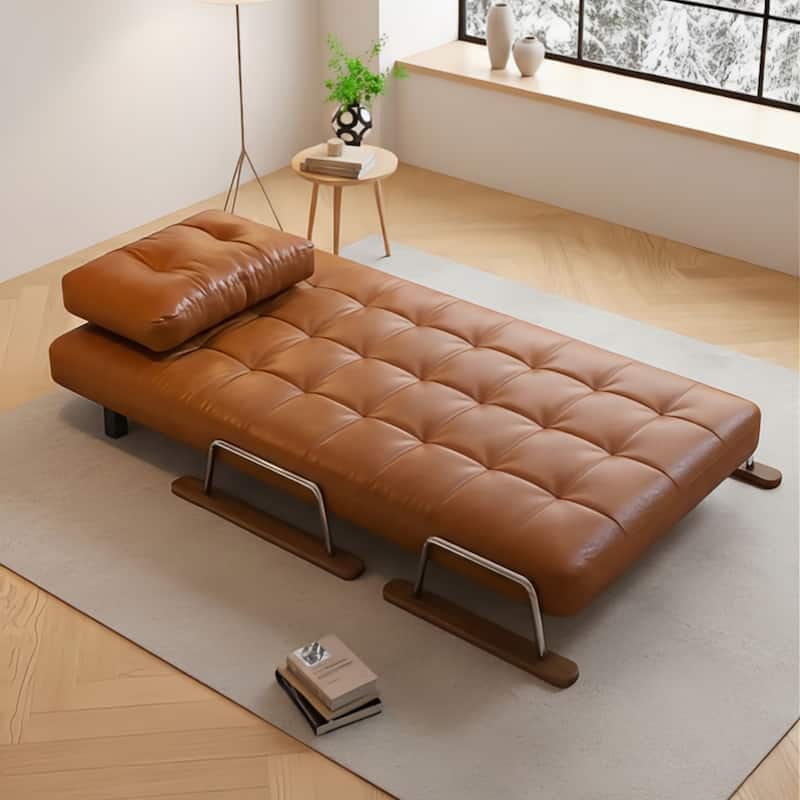 JASIWAY Brown Eco-Leather Folding Sofa Bed for Small Spaces