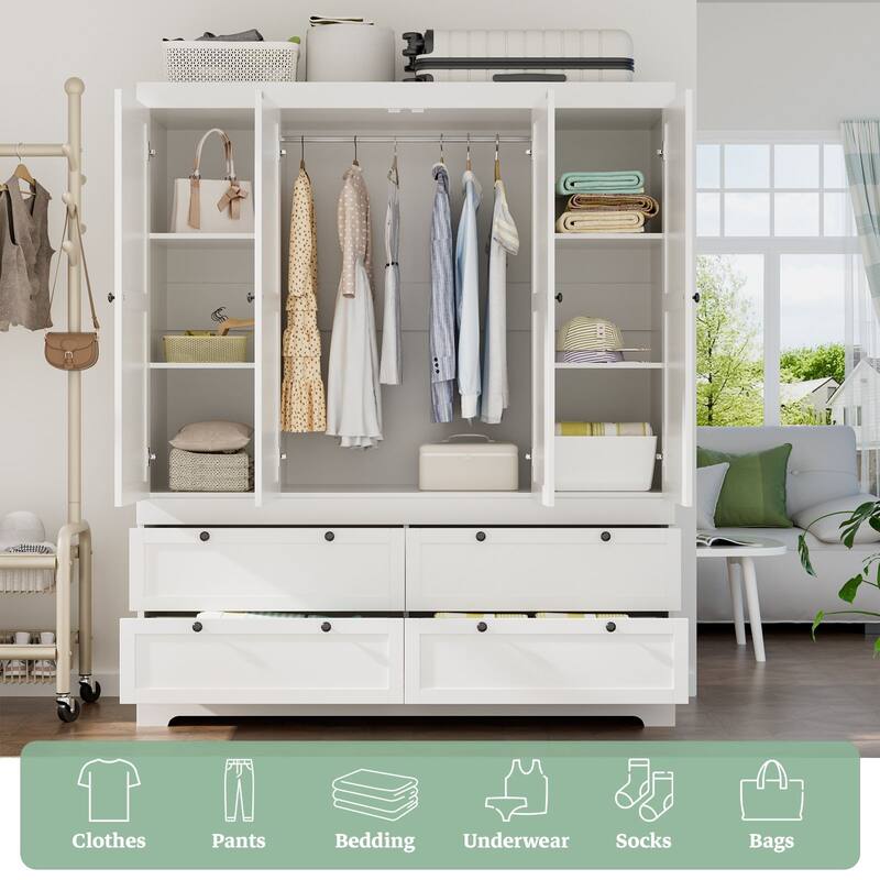 Meyreso White Modular Wardrobe Closet with Drawers, Convertible Stacking Armoire - N/A