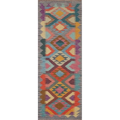 Reversible Kilim Oriental Runner Rug Flatweave Wool Carpet - 2'1"x 6'7"