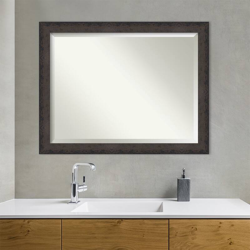 Dappled Beveled Wood Framed Bathroom Vanity Wall Mirror