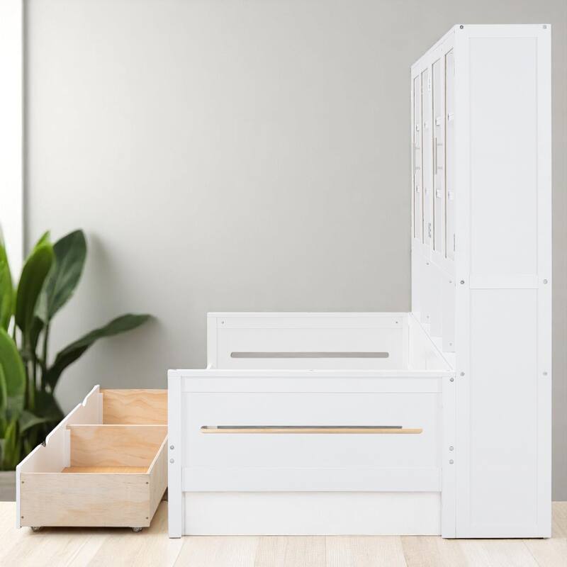 Multifunctional Twin/Full Daybed with Storage Cabinets, LED Lighting, and Shelves