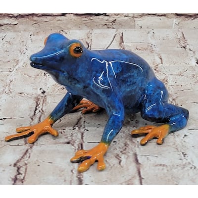 Bronze Metal Blue Orange Poison Dart Tree Frog Sculpture Figurine Handmade Original Art