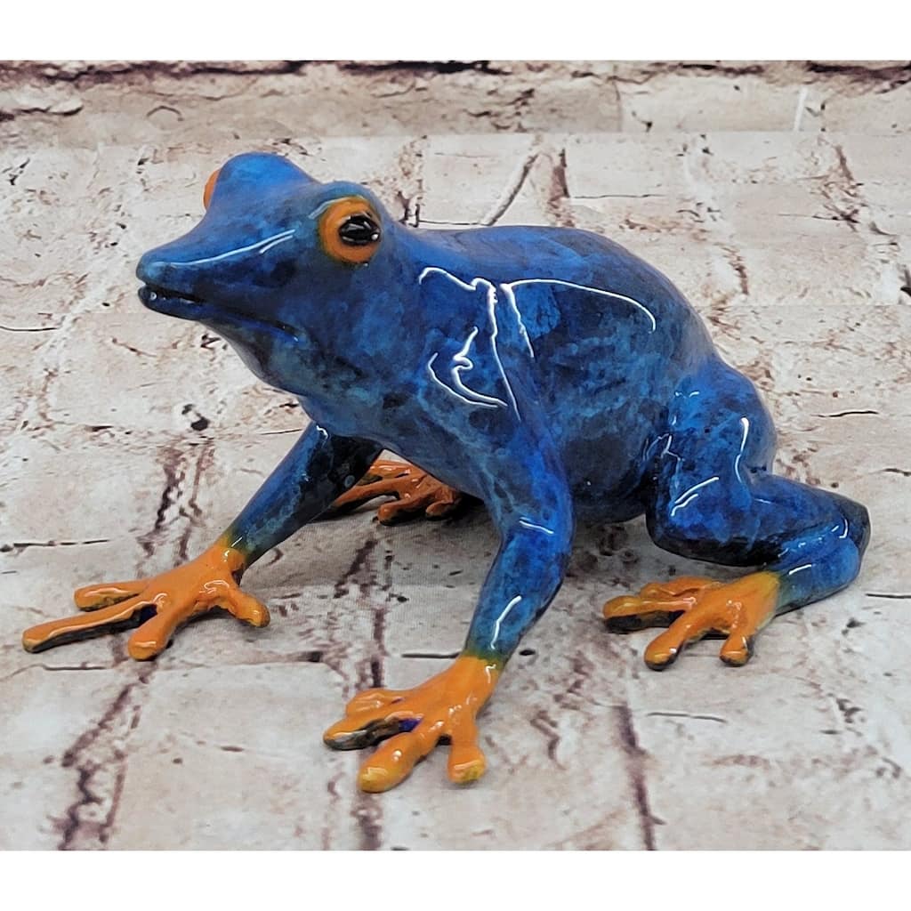 Bronze Metal Blue Orange Poison Dart Tree Frog Sculpture Figurine Handmade Original Art