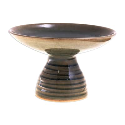 Novica Handmade Riverbank Footed Ceramic Plate
