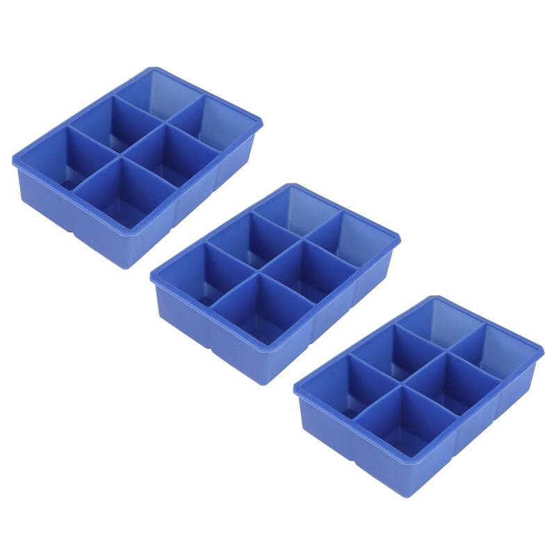Chef Craft 6-Cube Silicone Ice Cube Tray - Makes Large 2" Easy To Remove Cubes - 3 Pack