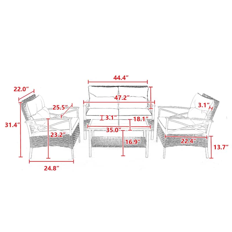 Outdoor Patio Furniture Set, 4 Piece Wicker Outdoor Conversation Set, Corner Sofa Set with Cushion and Side Table