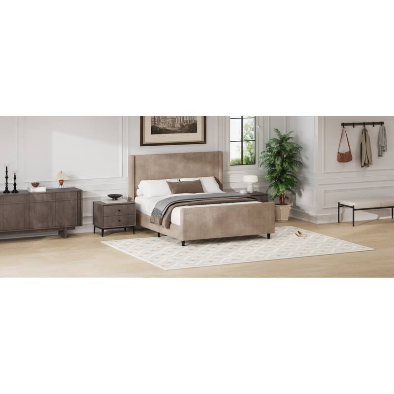 50.7Inch High Headboard Corduroy Upholstered Bed Frame