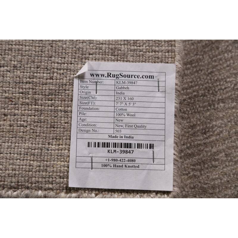 Modern Tribal Gabbeh Indian Area Rug Handmade Grey Wool Carpet - 5'3" x 7'7"