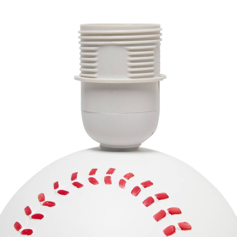 10.7 in. White and Red Finish Baseball Base Table Lamp with White Shade, Sturdy Table Lamp for Living Rooms and Bedrooms