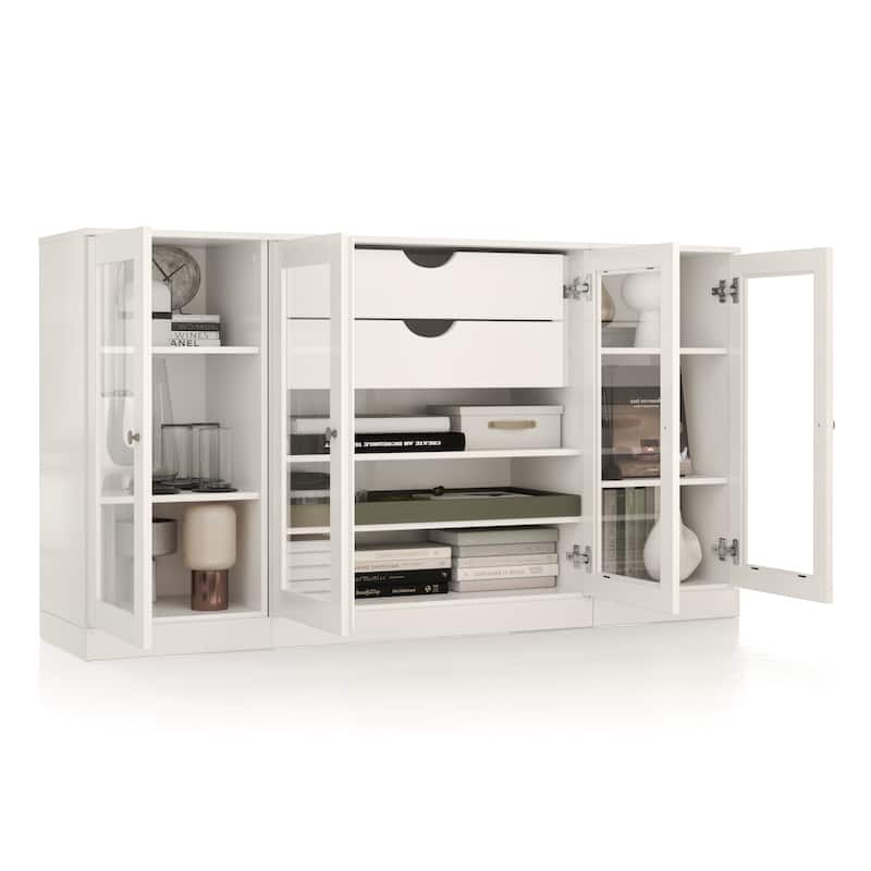 Palace Imports 100% Solid Wood 65" Sideboard with Clear Glass Doors, 2-Drawers and Adjustable Shelves