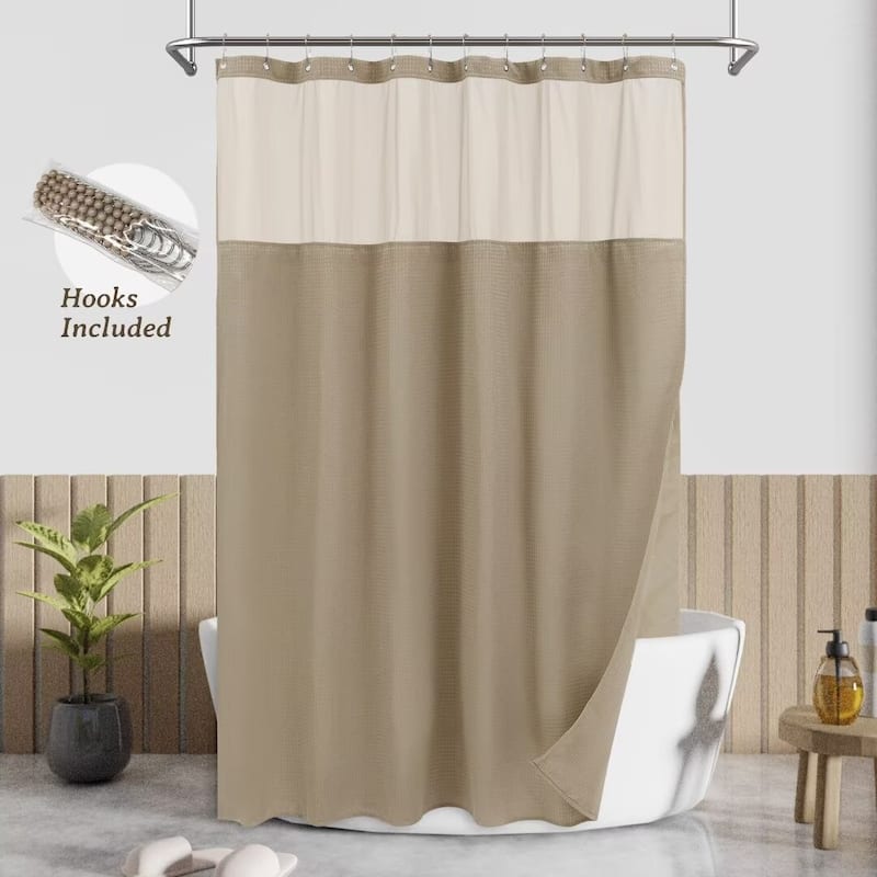 Waffle Weave Shower Curtain with Snap-in Liner 12 Hooks Included - 71"Wx84"L - Linen