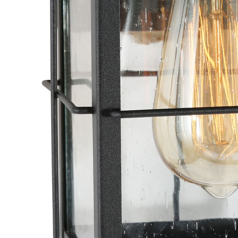 Bern Mid-Century Modern Black Seeded Glass Traditional Lantern Outdoor Wall Sconce (Set of 2) - L 6"x W 7.5"x H 11"