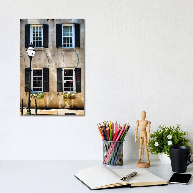 iCanvas "Frontal View of a Historic Home with Windows, Charleston, South Carolina" by George Oze Canvas Print - 12x8x0.75