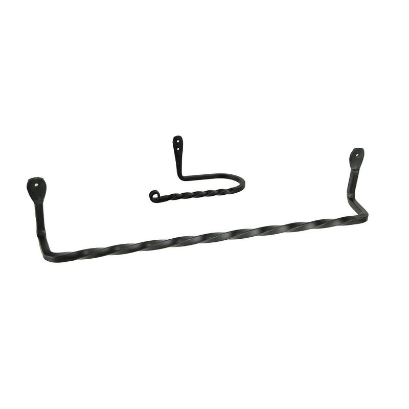 Hand Forged Wrought Iron Wall Mount Toilet Paper Holder/ Towel Bar Set - 3.25 X 17.25 X 2.75 inches