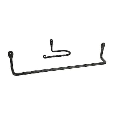 Hand Forged Wrought Iron Wall Mount Toilet Paper Holder/ Towel Bar Set - 3.25 X 17.25 X 2.75 inches