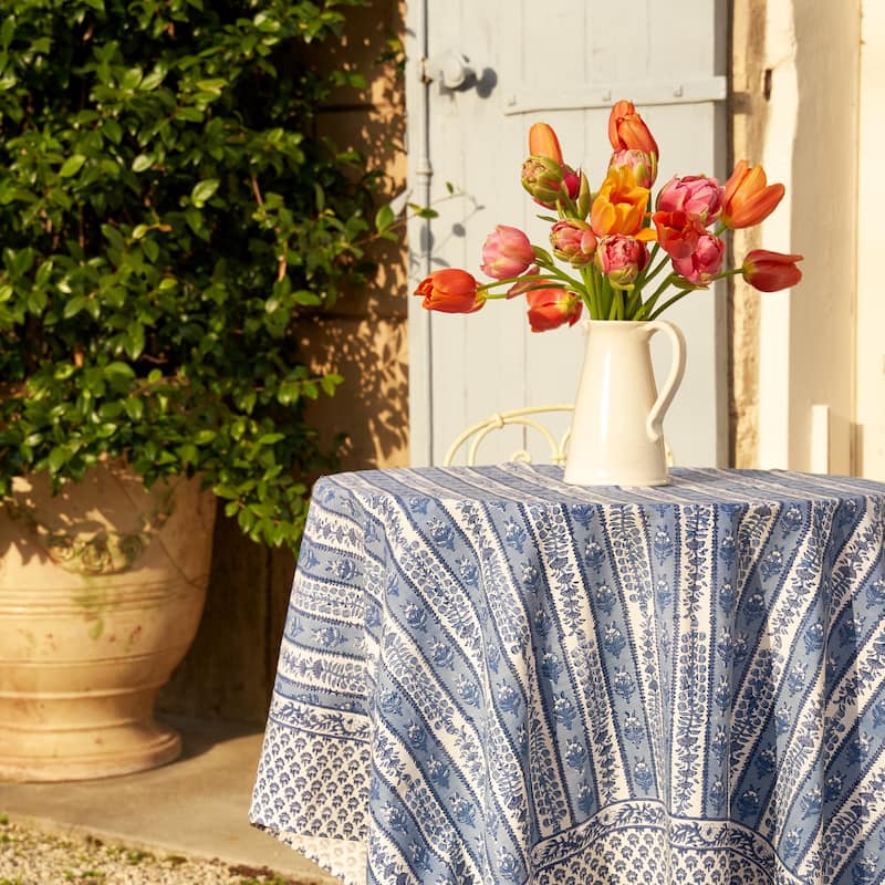 Couleur Nature Provence Avignon Tablecloth - Blue/Marine - 90" x 90" - 90" x 90"