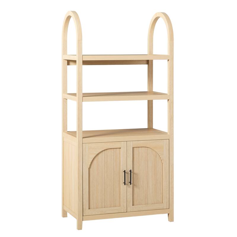 Walker Edison Modern Arched Bookshelf Cabinet with Reeded Doors - Coastal Oak
