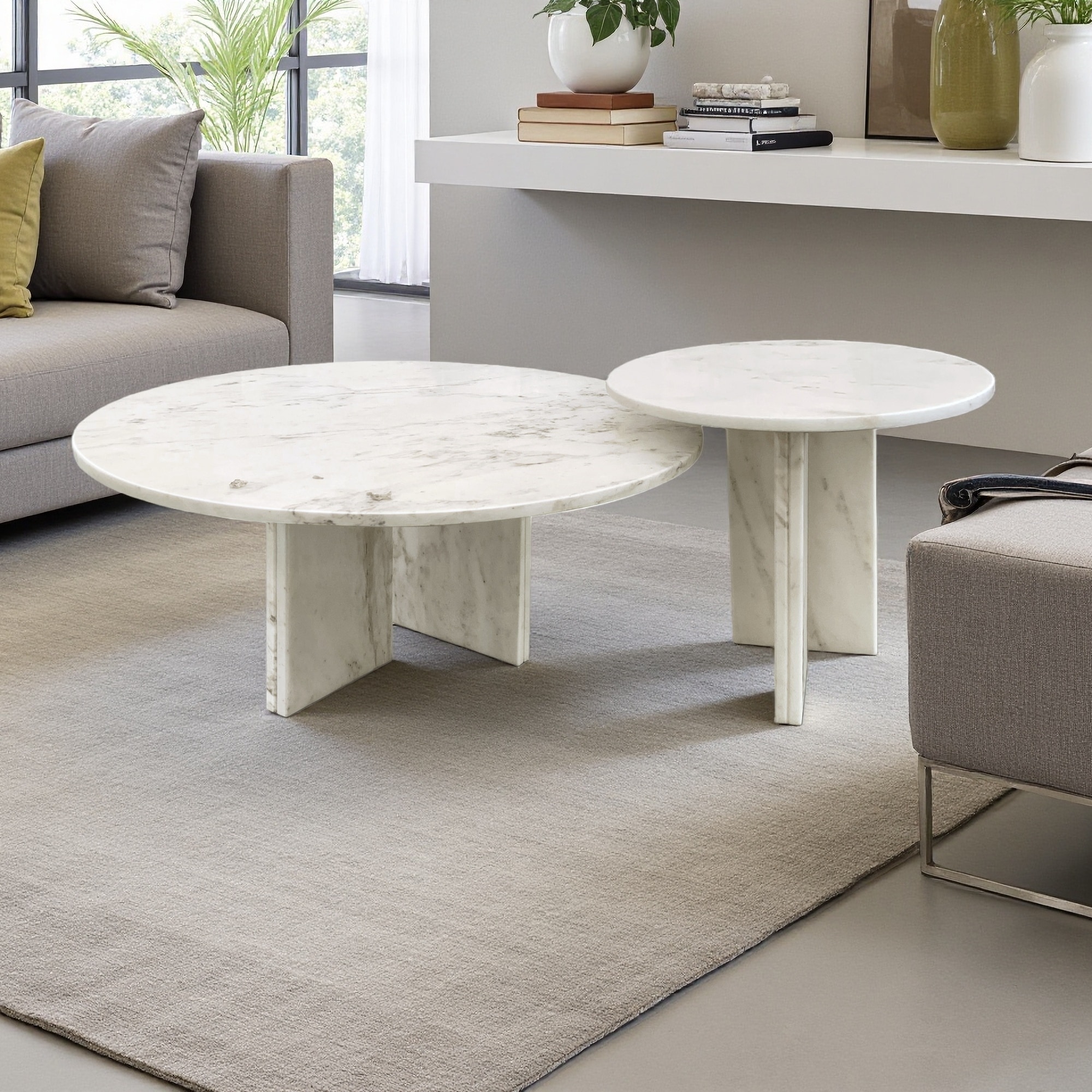 Natural Marble Round Coffee Table Set