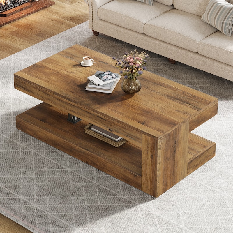 47-Inch Rectangular Coffee Table with Storage for Living Room, Grey - 23.62" D x 47.24" W x 19.69" H